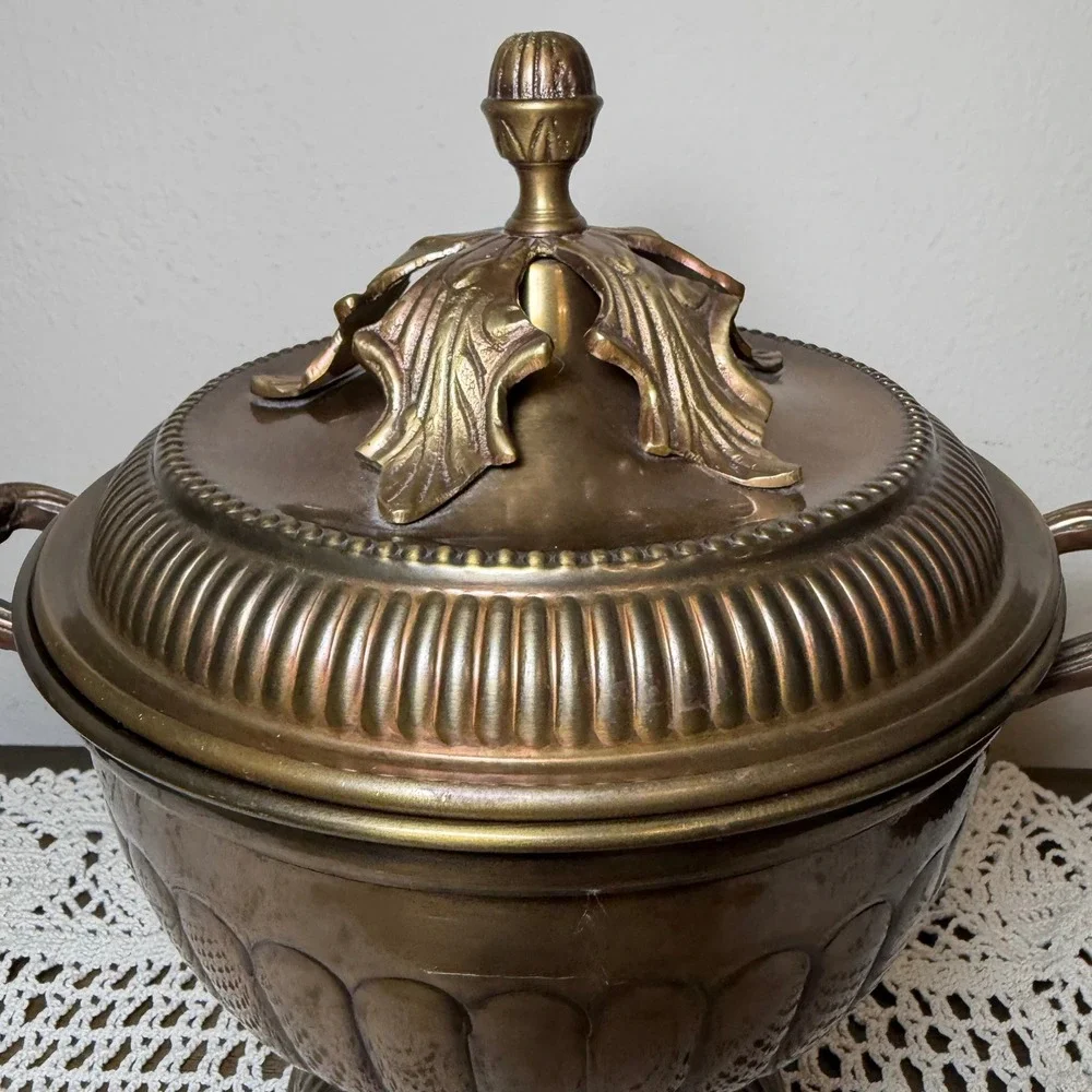 Decorative Crafts Inc Brass Urn Covered Vessel Hand Crafted India Ornate Footed